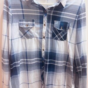 Passport Blue and White Plaid Button-Down Blouse